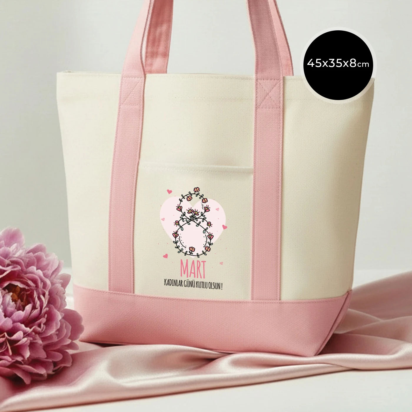 40x35x12 cm Trend Kanvas Çanta Pembe Kulp - Kadınlar Günü Hediyesi