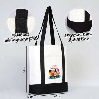 40x35x12 cm Trend Kanvas Çanta Siyah Kulp - Kadınlar Günü Hediyesi