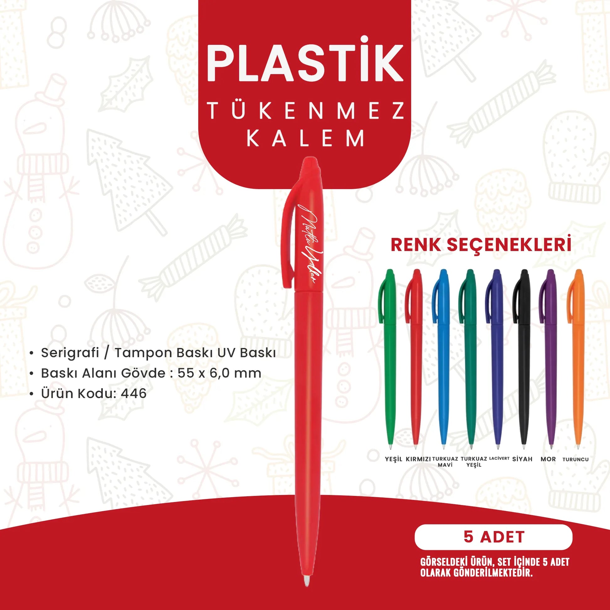 Baskılı tükenmez kalem – UV baskı alanlı, farklı renk seçeneklerine sahip plastik kurumsal kalem modeli