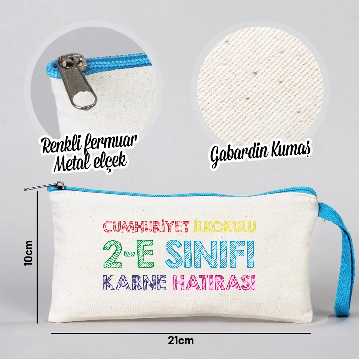 Karne Günü Baskılı Bez Kalemlik – Turkuaz Fermuarlı