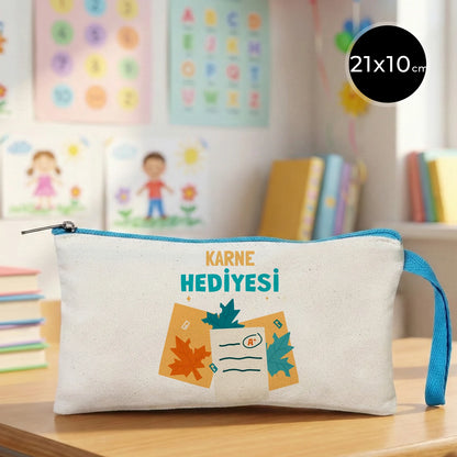 Karne Günü Baskılı Bez Kalemlik – Turkuaz Fermuarlı