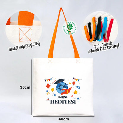 Karne Gününe Özel Turuncu Kulp Gabardin Bez Çanta – 40x35 cm (Özelleştirilebilir)