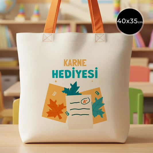 Karne Gününe Özel Turuncu Kulp Gabardin Bez Çanta – 40x35 cm (Özelleştirilebilir)