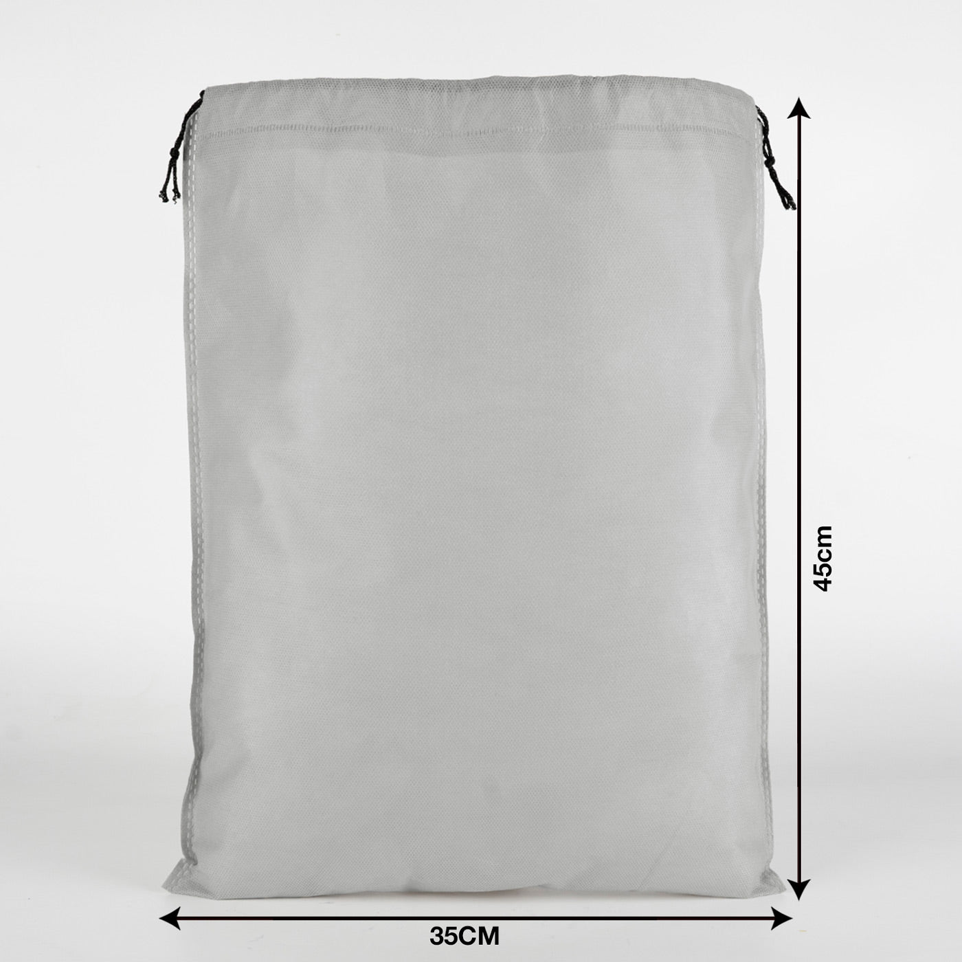 Ultrasonik Gri Tela Kese 35x45 cm – İp Büzgülü Ayakkabı ve Çamaşır Torbası