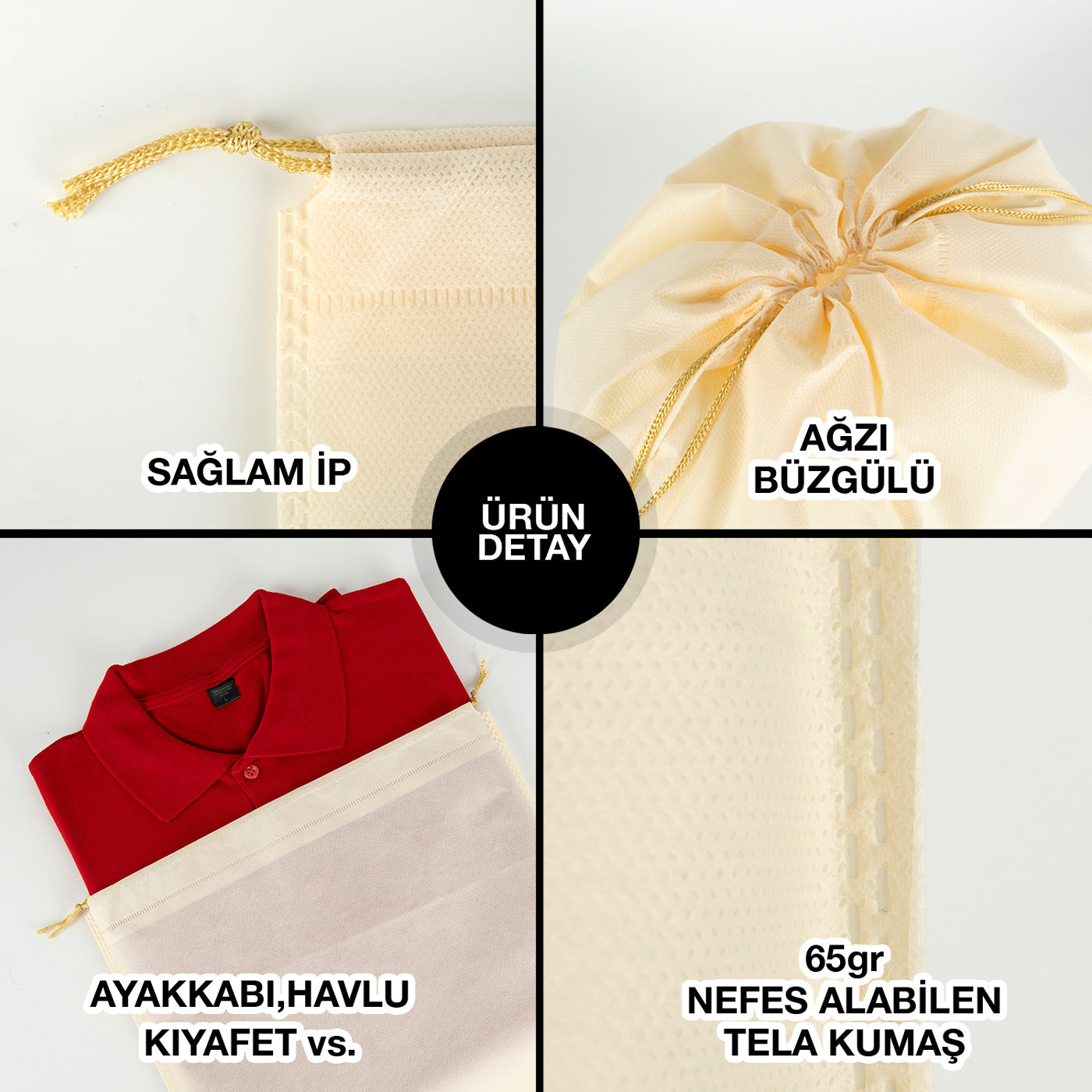 Ultrasonik Tela Kese Krem 35x45 cm – Tek Renk Logo Baskılı – 500 Adet