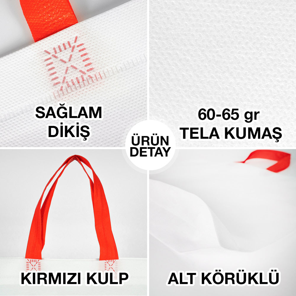 Ultrasonik Tela Çanta - Kırmızı Kulplu - 45x36x10cm - 1000 Adet Tek Renk Baskı (Özelleştirilebilir)