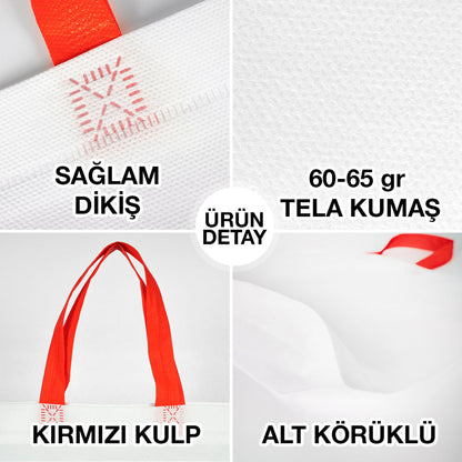 Ultrasonik Tela Çanta - Kırmızı Kulplu - 45x36x10cm - 1000 Adet Tek Renk Baskı (Özelleştirilebilir)