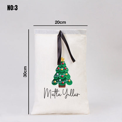 Yılbaşı Bez Kese Siyah Kurdeleli - 20x30 cm (Özelleştirilebilir) - istepromosyon.com