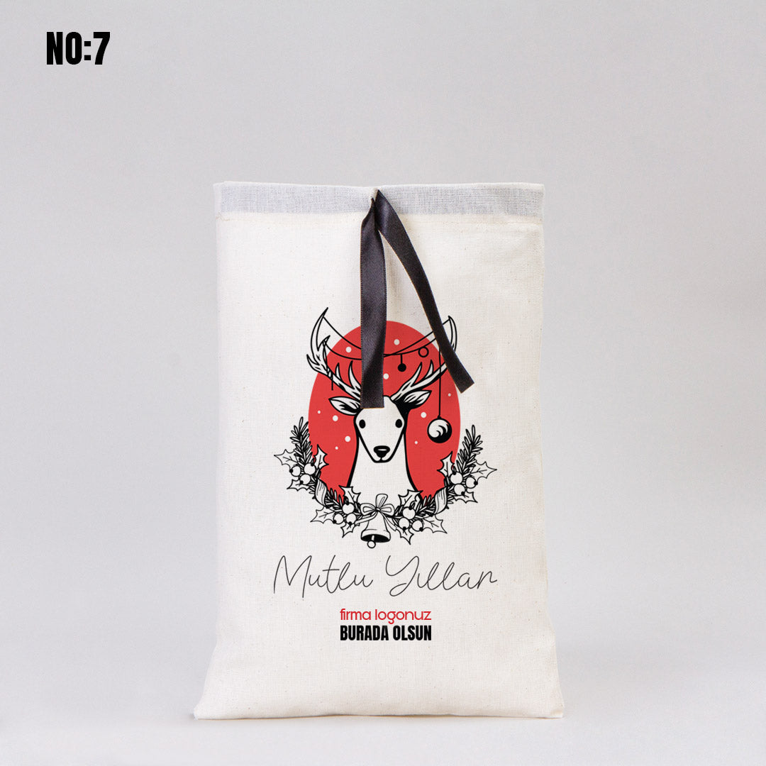 Yılbaşı Bez Kese Siyah Kurdeleli - 20x30 cm (Özelleştirilebilir) - istepromosyon.com