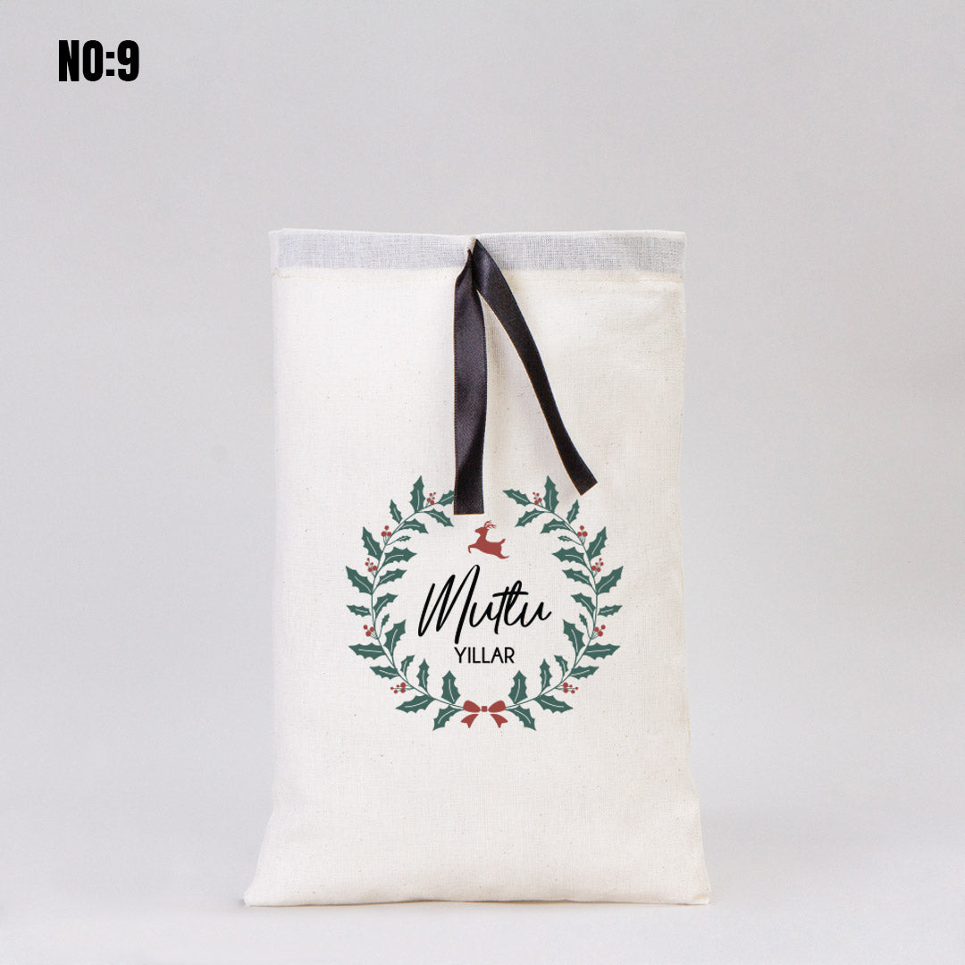 Yılbaşı Bez Kese Siyah Kurdeleli - 20x30 cm (Özelleştirilebilir) - istepromosyon.com