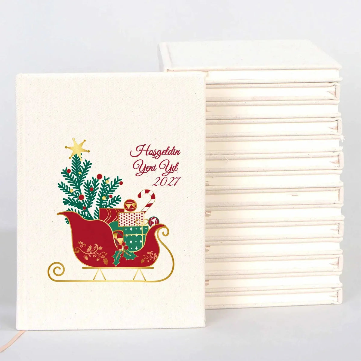 Yılbaşı Özel Desenli Kanvas Defter 14x20 cm (Özelleştirilebilir) - görsel 6