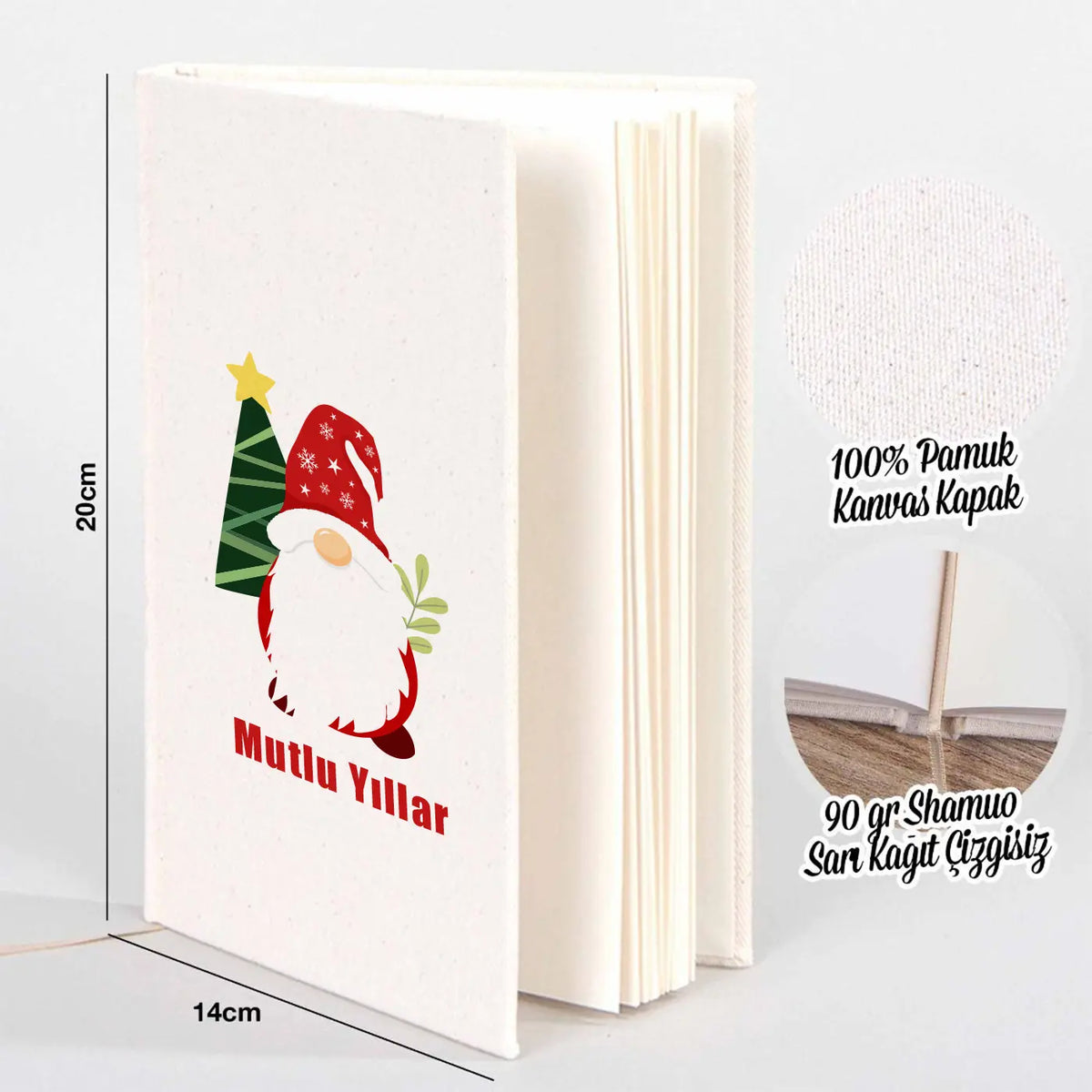 Yılbaşı Özel Desenli Kanvas Defter 14x20 cm (Özelleştirilebilir) - yakın çekim