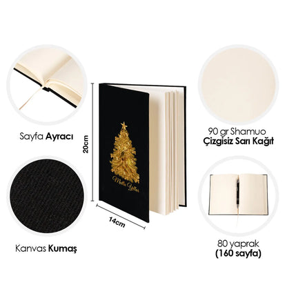 Yılbaşı Promosyon Defteri – Siyah Kanvas 14x20 cm Logo Baskılı - yakın çekim