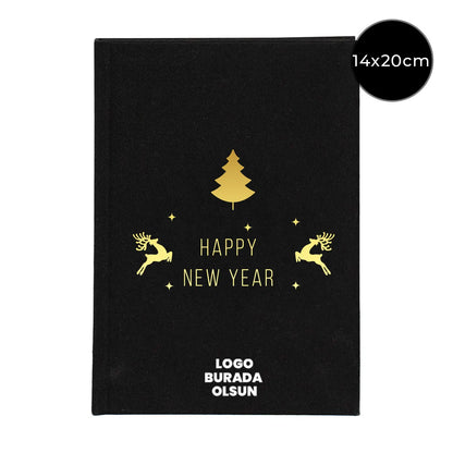 Yılbaşı Promosyon Defteri – Siyah Kanvas 14x20 cm Logo Baskılı
