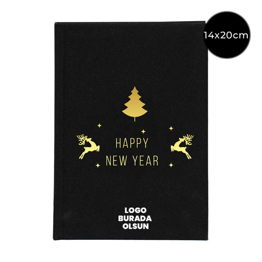 Yılbaşı Promosyon Defteri – Siyah Kanvas 14x20 cm Logo Baskılı