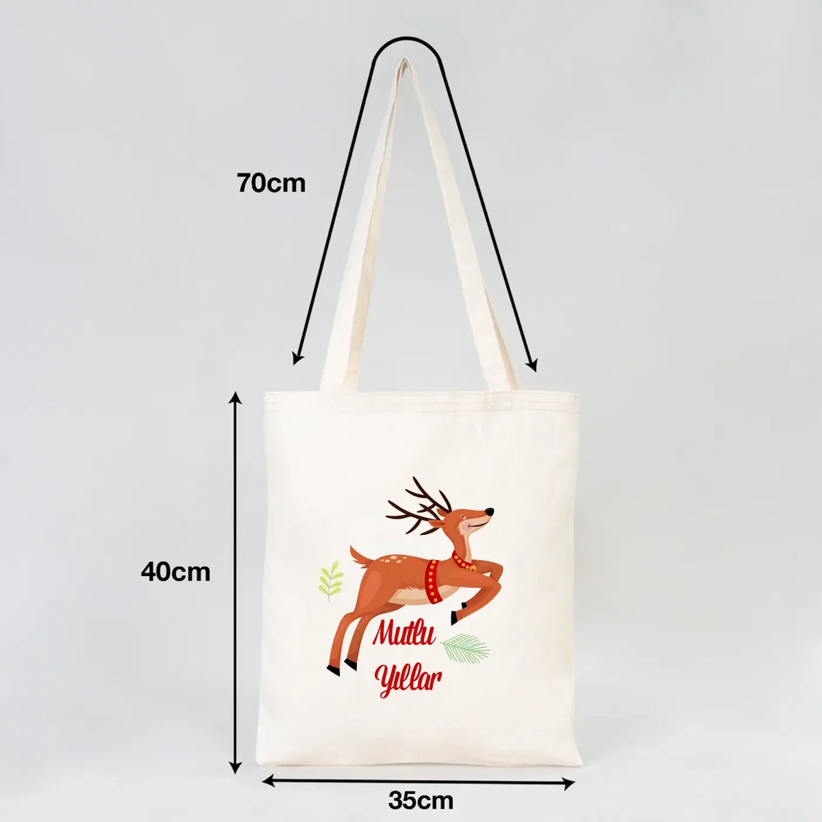 Yeni yıl temalı geyik baskılı bez çanta – 30x40 cm gabardin çanta, istepromosyon özel tasarım