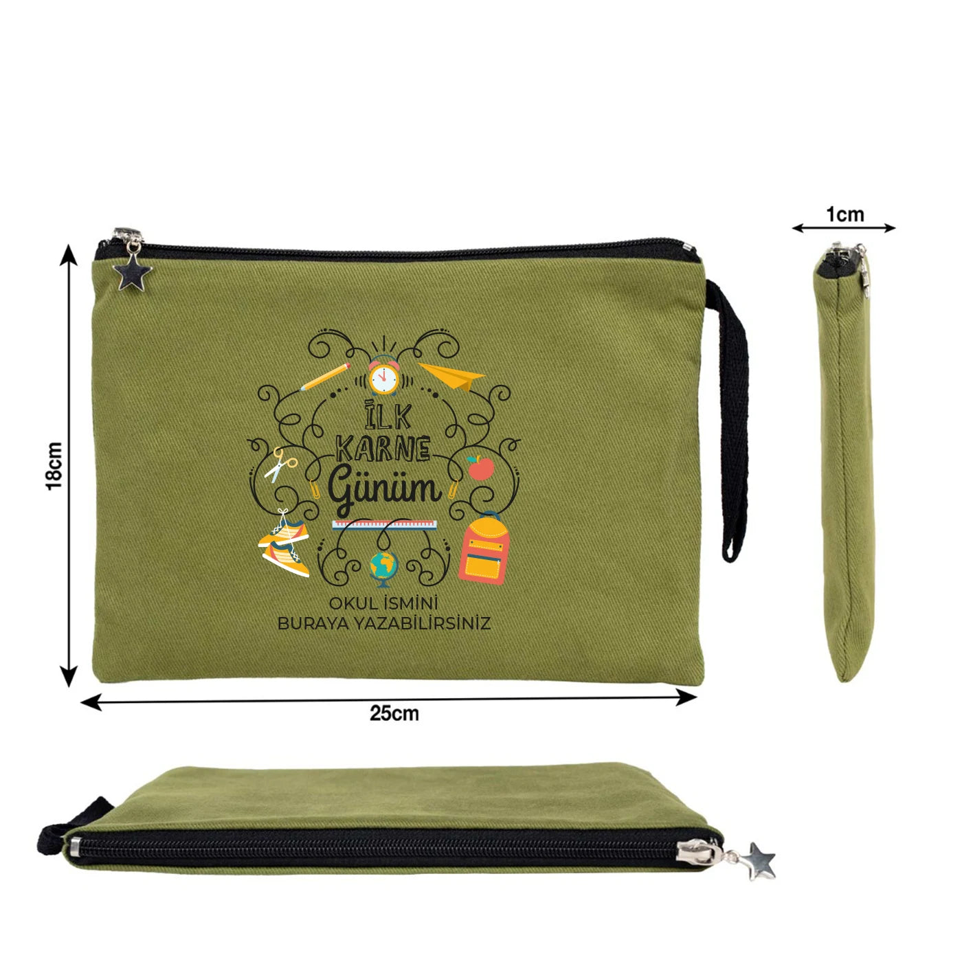 Karne Günü Hediyesi Yeşil Clutch Kanvas Çanta 25×18 cm – Astarlı