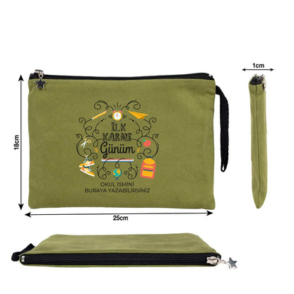 Karne Günü Hediyesi Yeşil Clutch Kanvas Çanta 25×18 cm – Astarlı