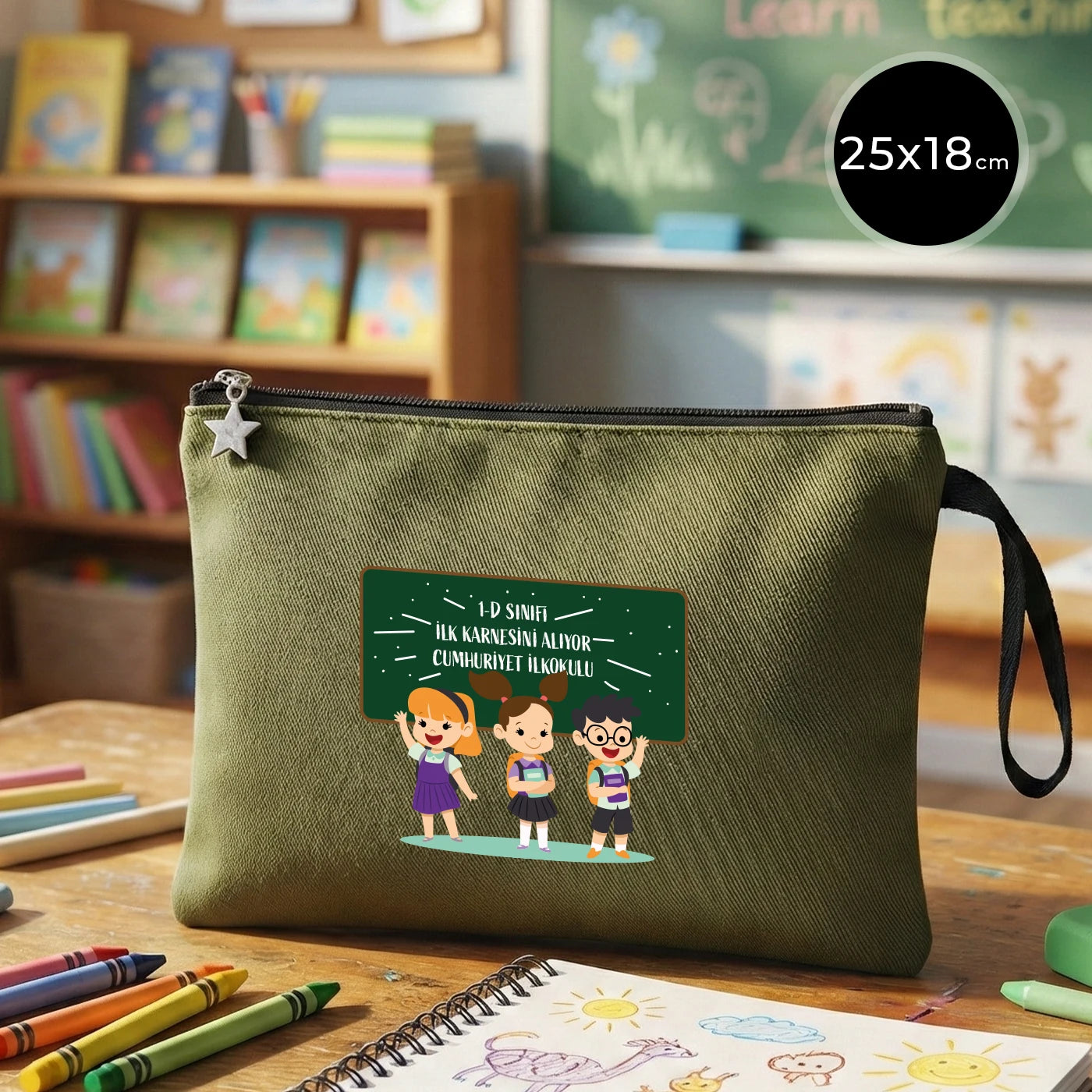 Karne Günü Hediyesi Yeşil Clutch Kanvas Çanta 25×18 cm – Astarlı