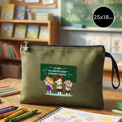 Karne Günü Hediyesi Yeşil Clutch Kanvas Çanta 25×18 cm – Astarlı