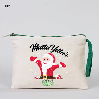 Yılbaşı Kanvas Astarsız Kalemlik Yeşil Fermuar (Özelleştirilebilir)