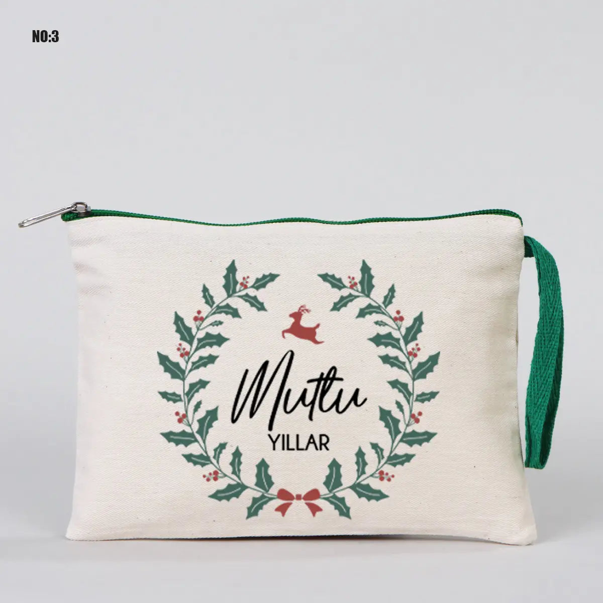 Yılbaşı Kanvas Astarsız Kalemlik Yeşil Fermuar (Özelleştirilebilir)