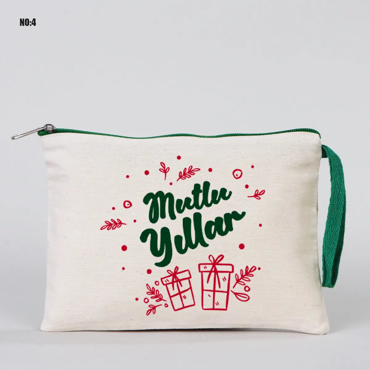 Yılbaşı Kanvas Astarsız Kalemlik Yeşil Fermuar (Özelleştirilebilir)