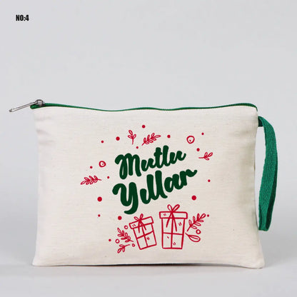 Yılbaşı Kanvas Astarsız Kalemlik Yeşil Fermuar (Özelleştirilebilir)