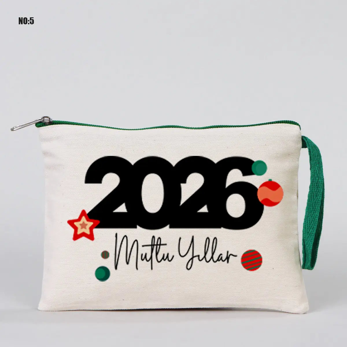 Yılbaşı Kanvas Astarsız Kalemlik Yeşil Fermuar (Özelleştirilebilir)