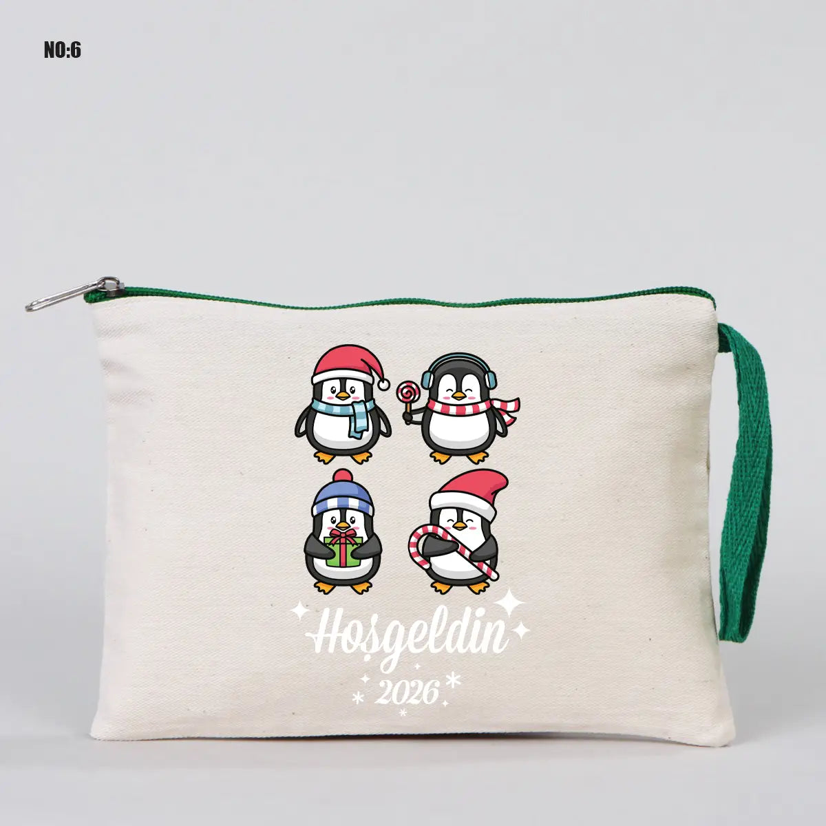 Yılbaşı Kanvas Astarsız Kalemlik Yeşil Fermuar (Özelleştirilebilir)