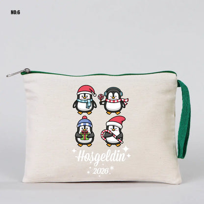 Yılbaşı Kanvas Astarsız Kalemlik Yeşil Fermuar (Özelleştirilebilir)