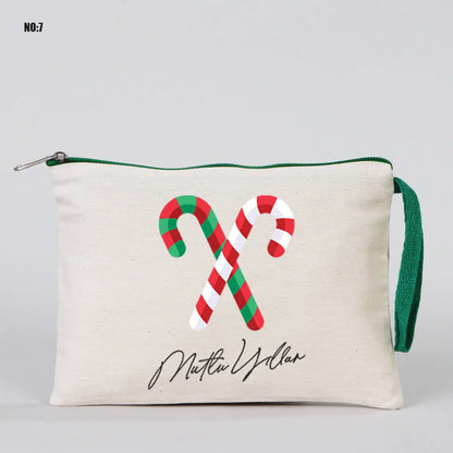 Yılbaşı Kanvas Astarsız Kalemlik Yeşil Fermuar (Özelleştirilebilir)