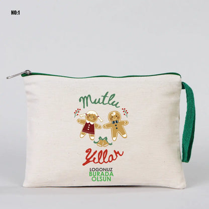 Yılbaşı Kanvas Astarsız Kalemlik Yeşil Fermuar (Özelleştirilebilir)