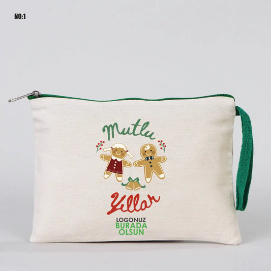 Yılbaşı Kanvas Astarsız Kalemlik Yeşil Fermuar (Özelleştirilebilir)