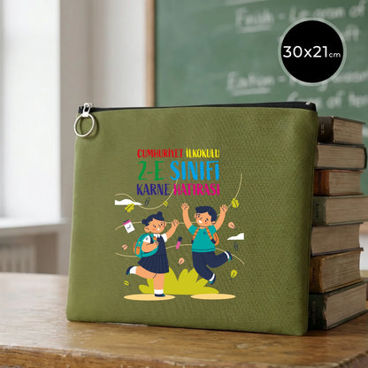 Karne Günü Özel Portföy Çanta – Yeşil 30×21 cm (Astarlı, Özelleştirilebilir)