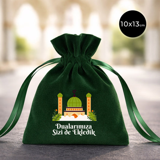 Hac ve Umre Hediyelik Ham Bez Çanta | 10x13 cm Kabe-i Muazzama’dan Selam ve Dua ile