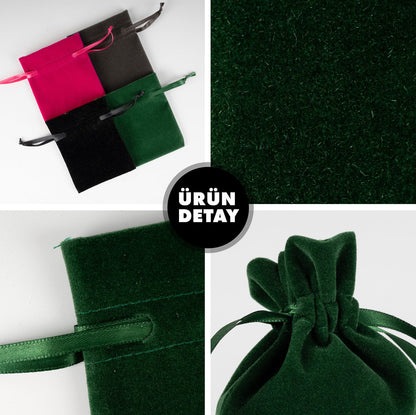 Yılbaşı Temalı Kadife Gül Kese 10x13 cm - yakın çekim