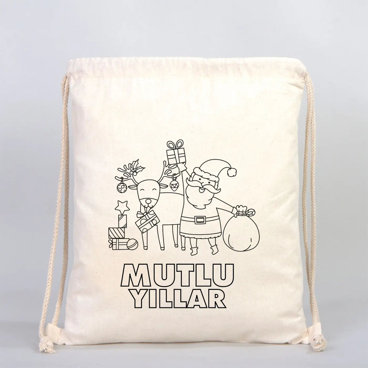 Mutlu Yıllar Temalı Boyanabilir Büzgülü Sırt Çantası 35x40 cm – Yılbaşı Aktiv... - yakın çekim