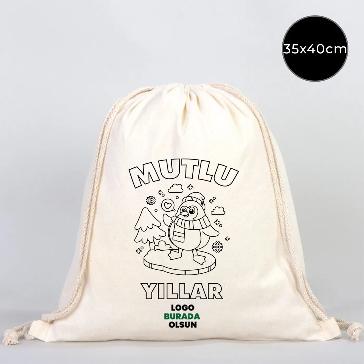 Mutlu Yıllar Temalı Boyanabilir Büzgülü Sırt Çantası 35x40 cm – Yılbaşı Aktiv...