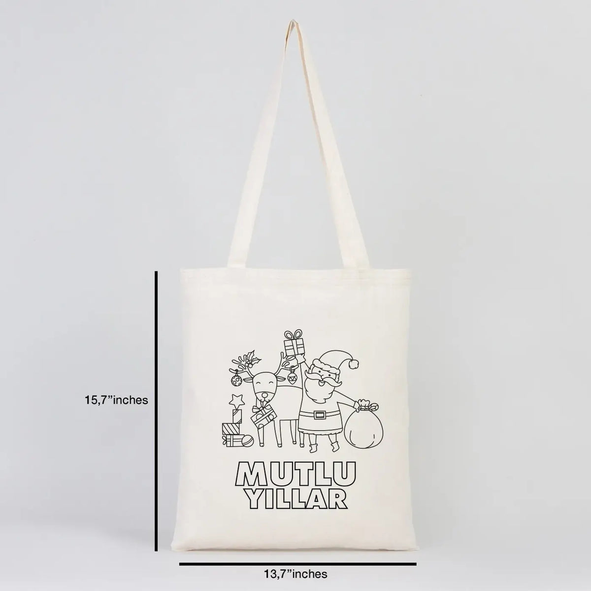 Yılbaşı Temalı Boyanabilir Omuz Çantası 35x40 cm (Özelleştirilebilir) - detay görünüm