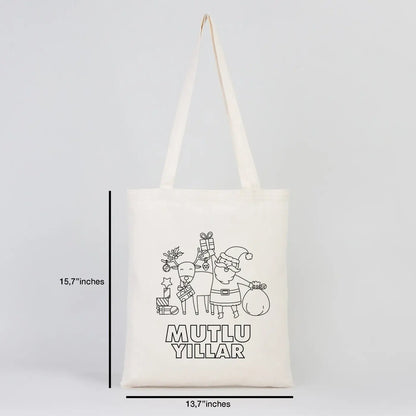 Yılbaşı Temalı Boyanabilir Omuz Çantası 35x40 cm (Özelleştirilebilir) - detay görünüm