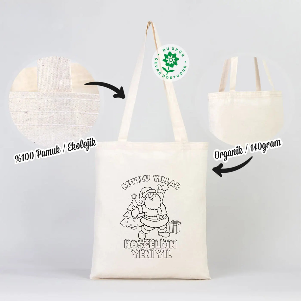 Yılbaşı Temalı Boyanabilir Omuz Çantası 35x40 cm (Özelleştirilebilir) - yakın çekim