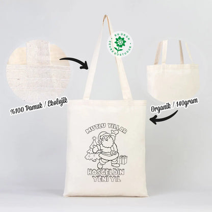 Yılbaşı Temalı Boyanabilir Omuz Çantası 35x40 cm (Özelleştirilebilir) - yakın çekim