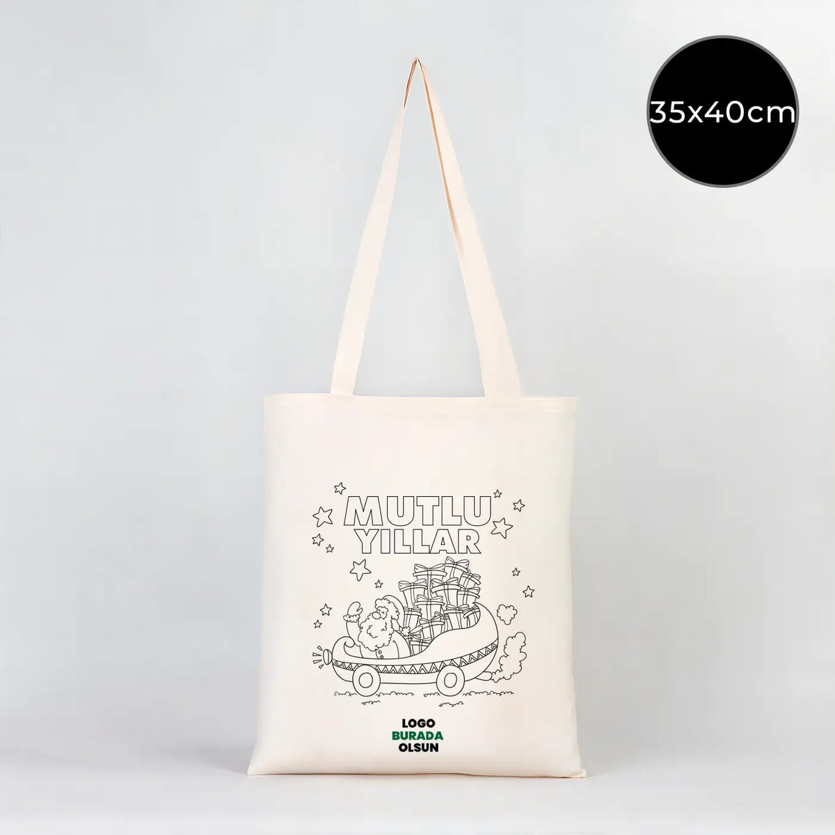 Yılbaşı Temalı Boyanabilir Omuz Çantası 35x40 cm (Özelleştirilebilir)