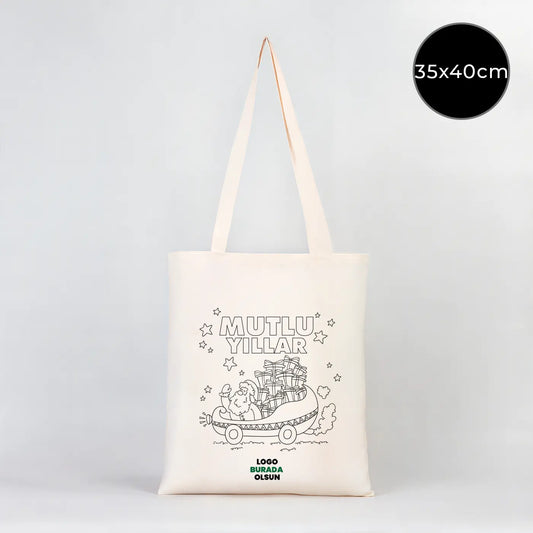 Yılbaşı Temalı Boyanabilir Omuz Çantası 35x40 cm (Özelleştirilebilir)