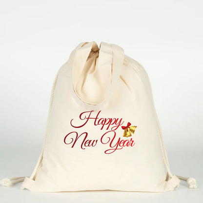 Yılbaşı için şık ve kullanışlı büzgülü bez çanta elde omuzda ve sırtta taşınabilir