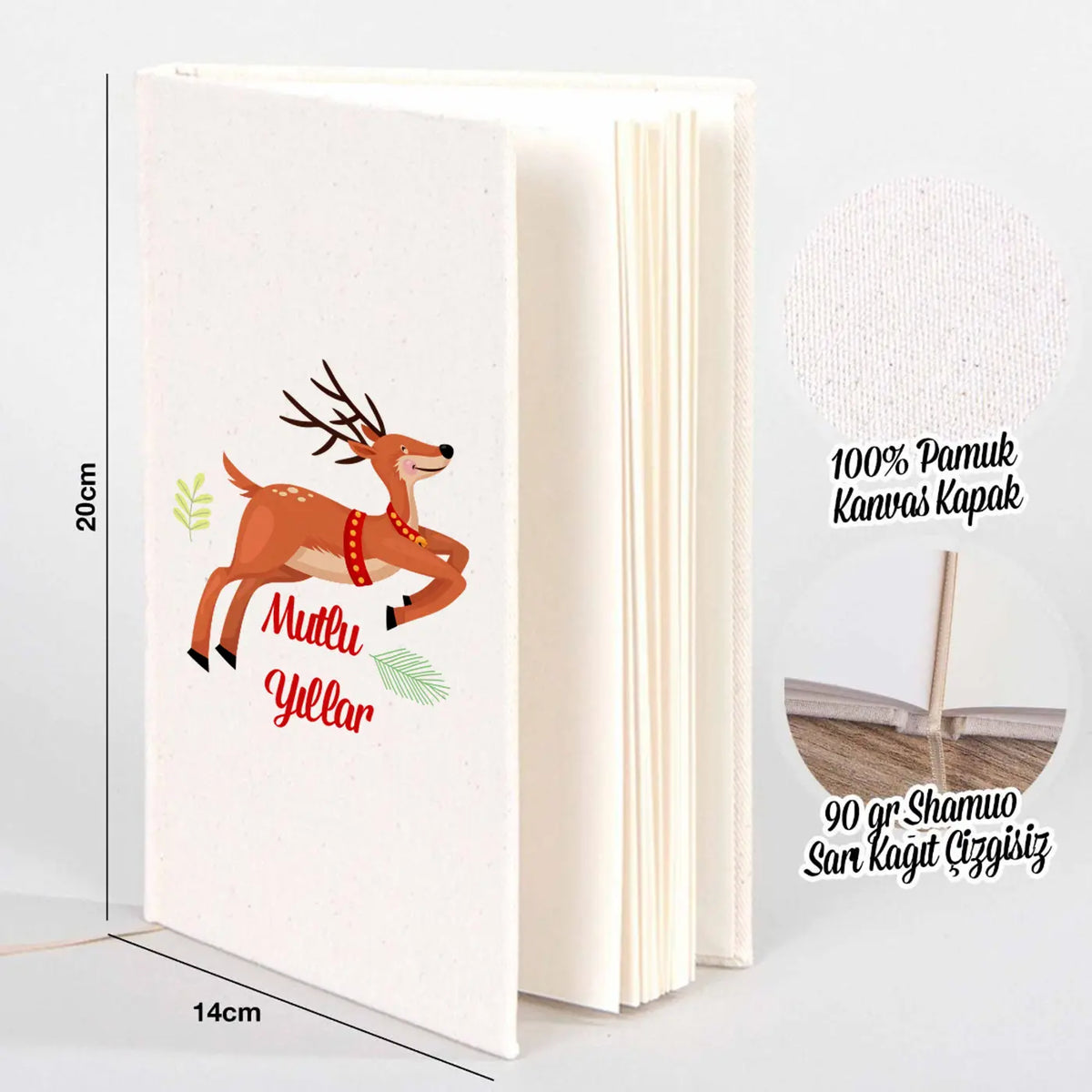 Yılbaşı Desenli Kanvas Defter 14x20 cm (Özelleştirilebilir) - yakın çekim