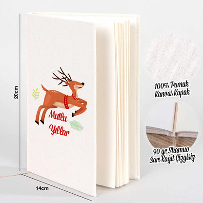 Yılbaşı Desenli Kanvas Defter 14x20 cm (Özelleştirilebilir) - yakın çekim