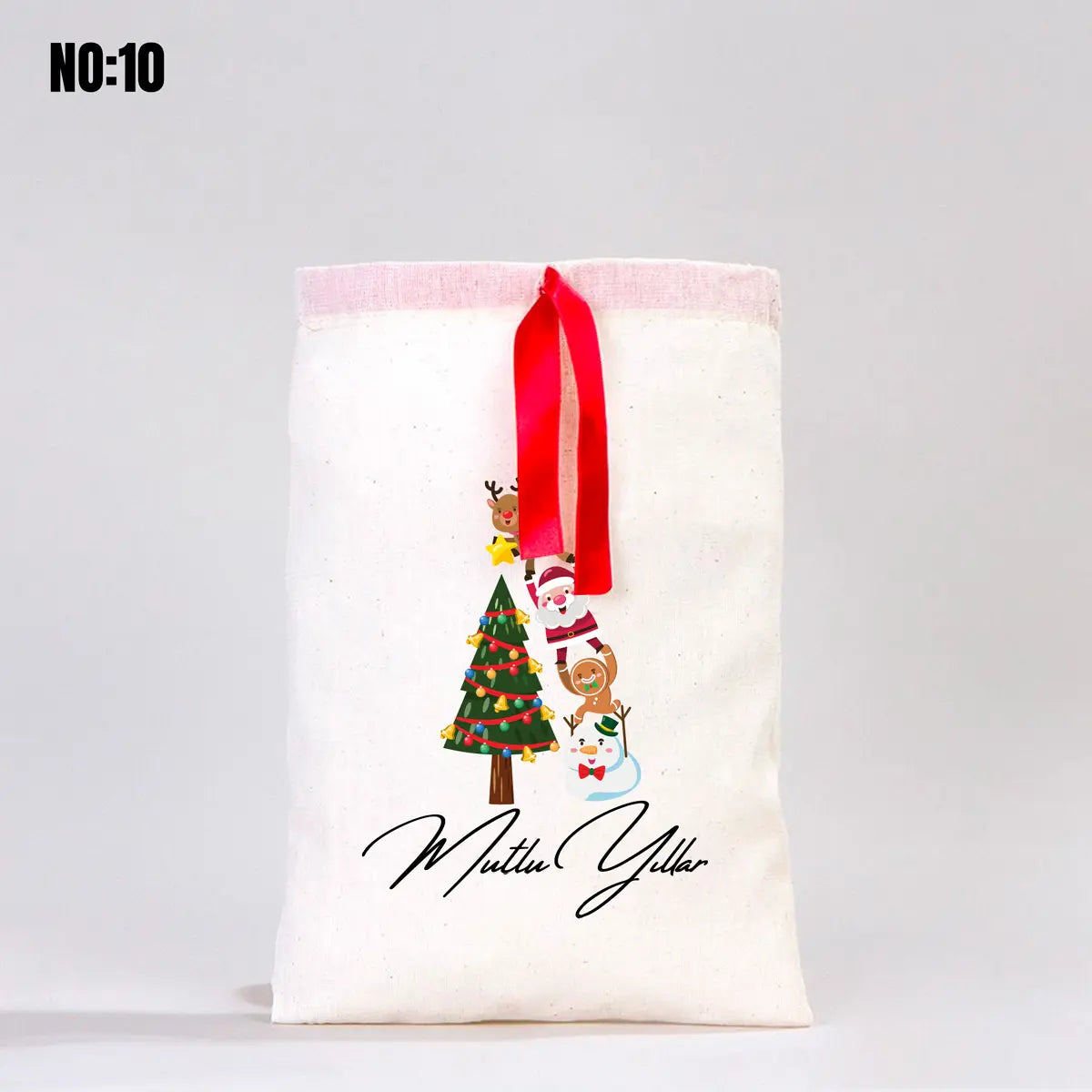 Yılbaşı Bez Kese Kırmızı Kurdelalı - 20x30 cm (Özelleştirilebilir)