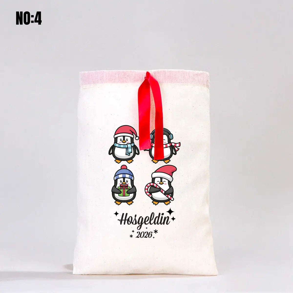 Yılbaşı Bez Kese Kırmızı Kurdelalı - 20x30 cm (Özelleştirilebilir)